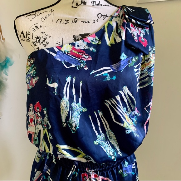 One Shoulder Blue/Patterned Top - Picture 2 of 4